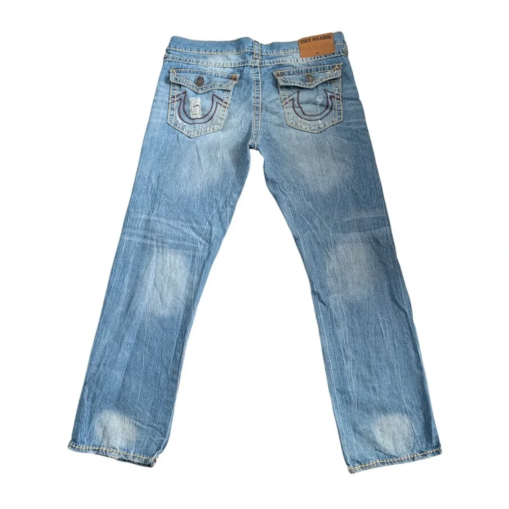 True Religion Ricky‎ Flap Super T Jeans Men 38x33 Relaxed Medium Wash Distressed
